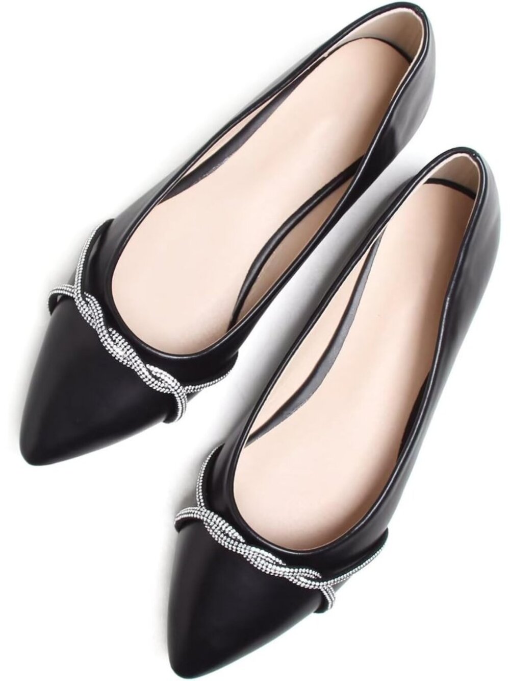 Women's A Black Chain Ballet Flat Fashion Pointed Toe Slip On Party Dress Shoes